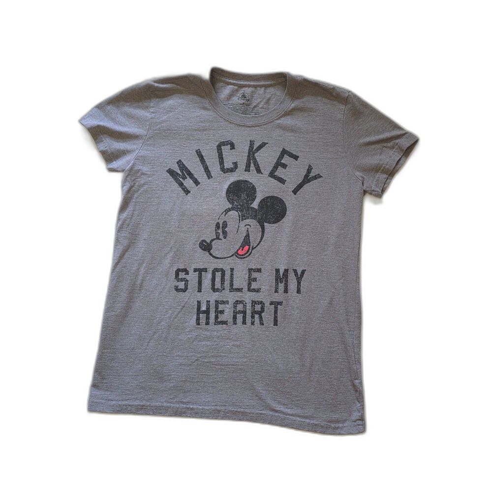Disney Store Mickey Mouse Stole My Heart Gray Short Sleeve TShirt Women's Medium